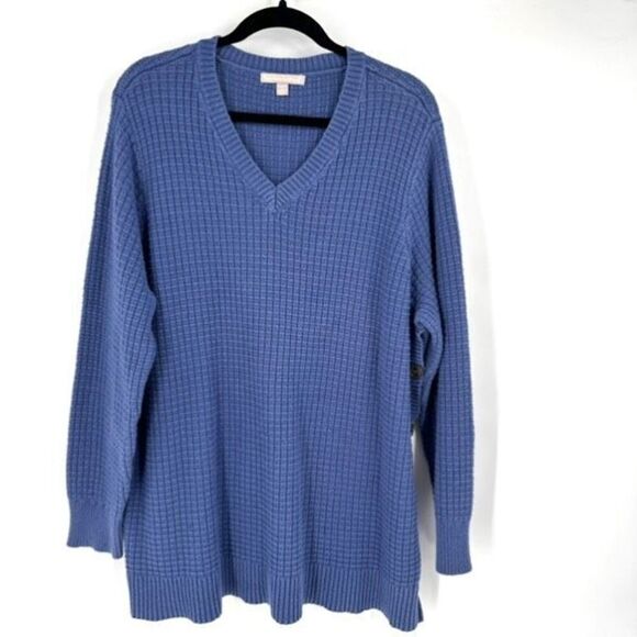 Woman Within Women's Waffle Knit Side Buttons Pullover Sweater Blue Size 1X - Picture 1 of 10